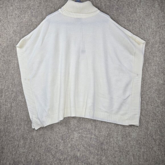Loft Women’s Ivory Button-Side Knit Poncho Sweater XS/S Acrylic Turtleneck - Picture 2 of 8